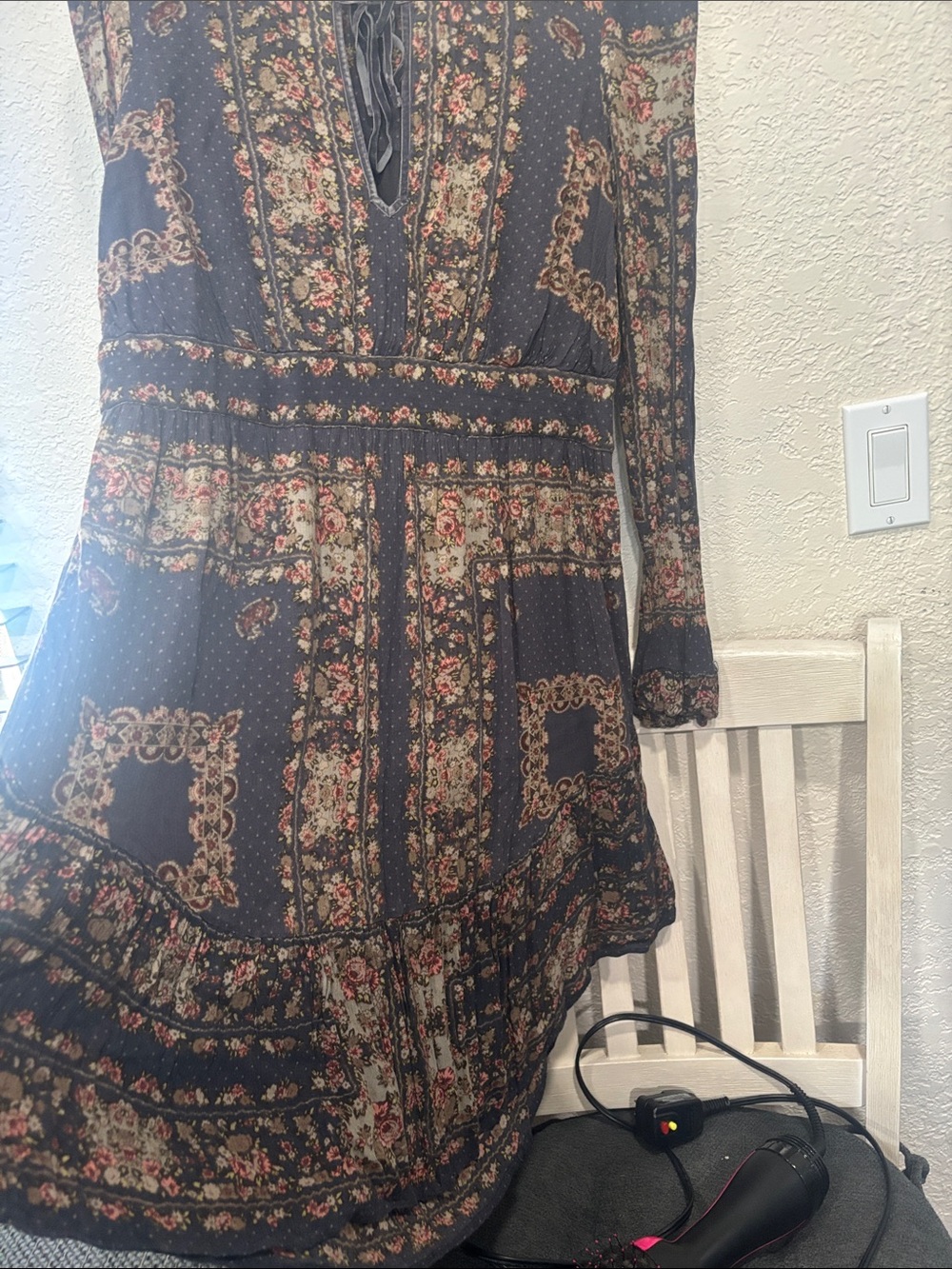 Free People Navy Floral Long-Sleeve Peasant Dress